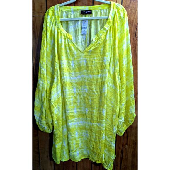 Lane Bryant Top Shirt Blouse Plus Size 38/40 7X Yellow White Tie Dye Long Sleeve - Picture 1 of 5